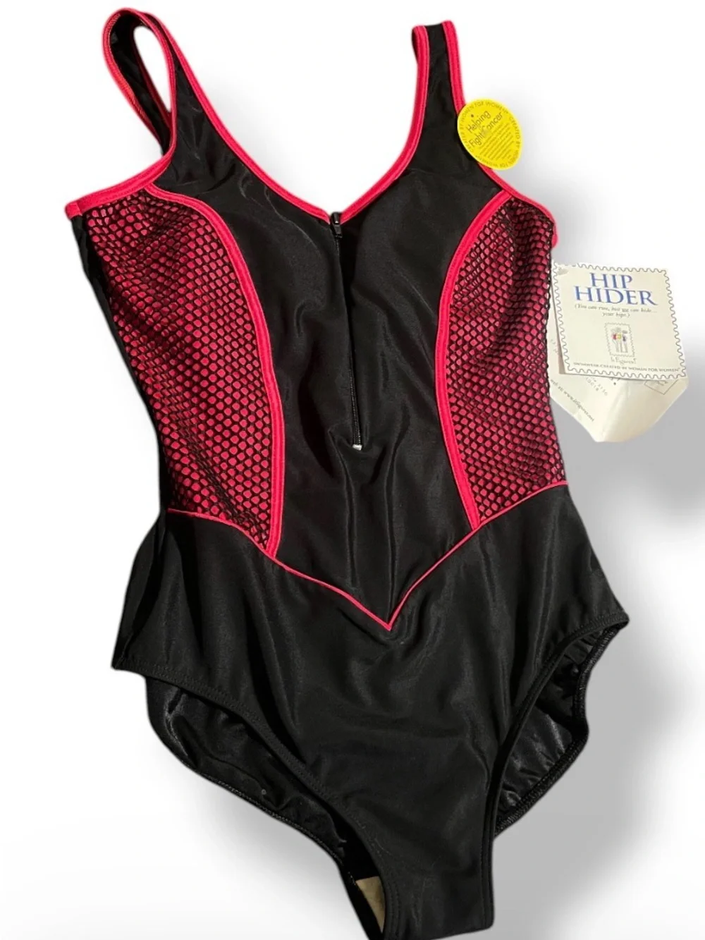 Vintage Boston Proper It Figures! Hip Hider One Piece Swimsuit Black w/ Mesh 16